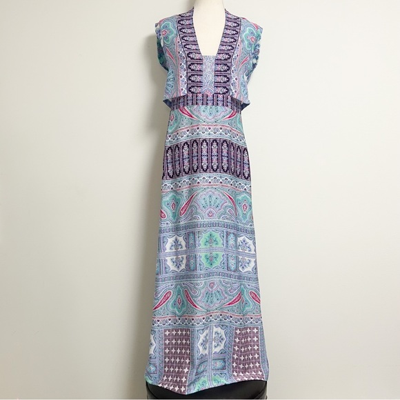 BCBGMaxazria White Purple Kyla Plum Berry Sleeveless Back Tie Maxi Dress Small - Picture 2 of 10